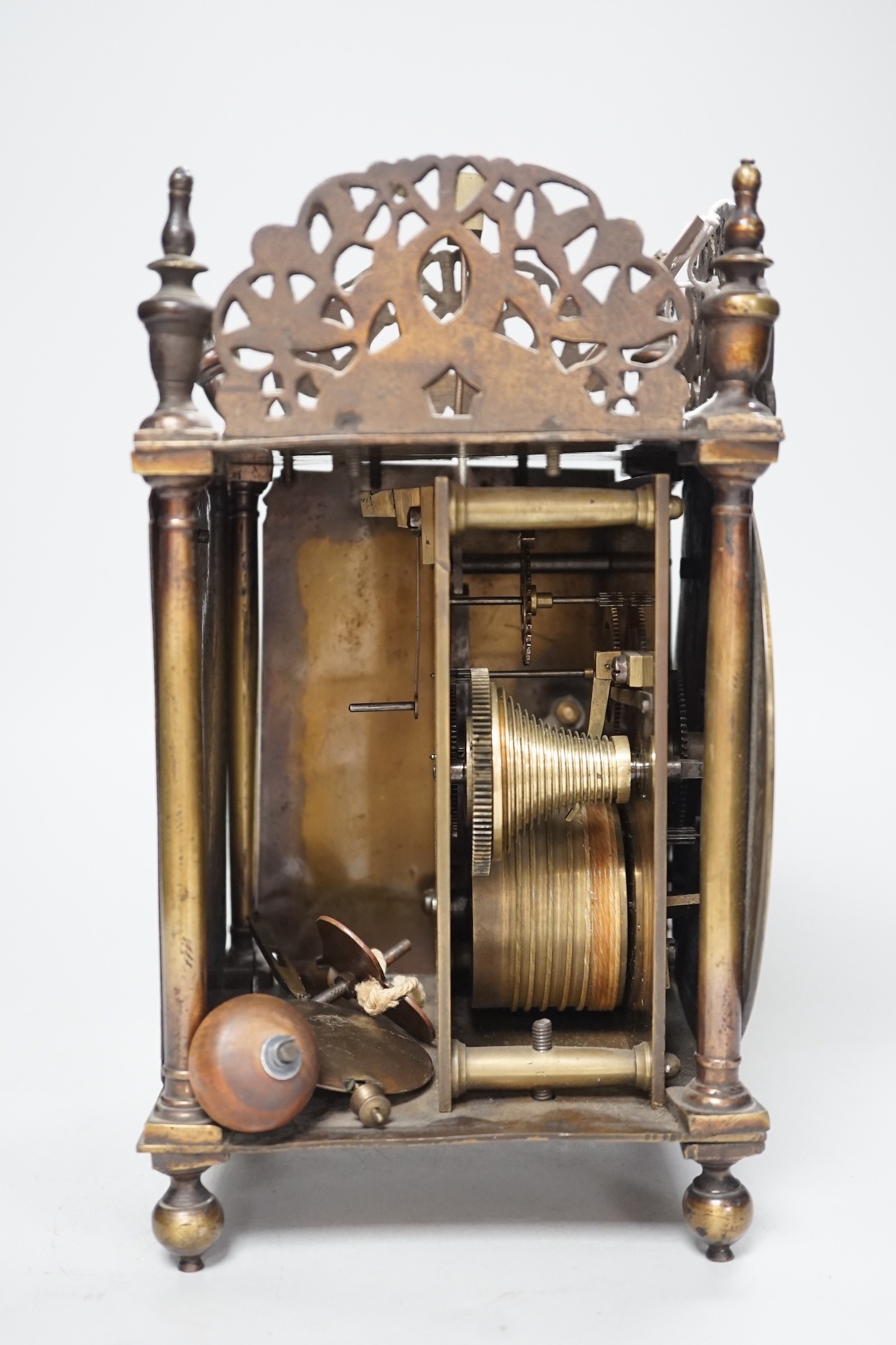 A 17th century and later brass lantern clock, fusee movement